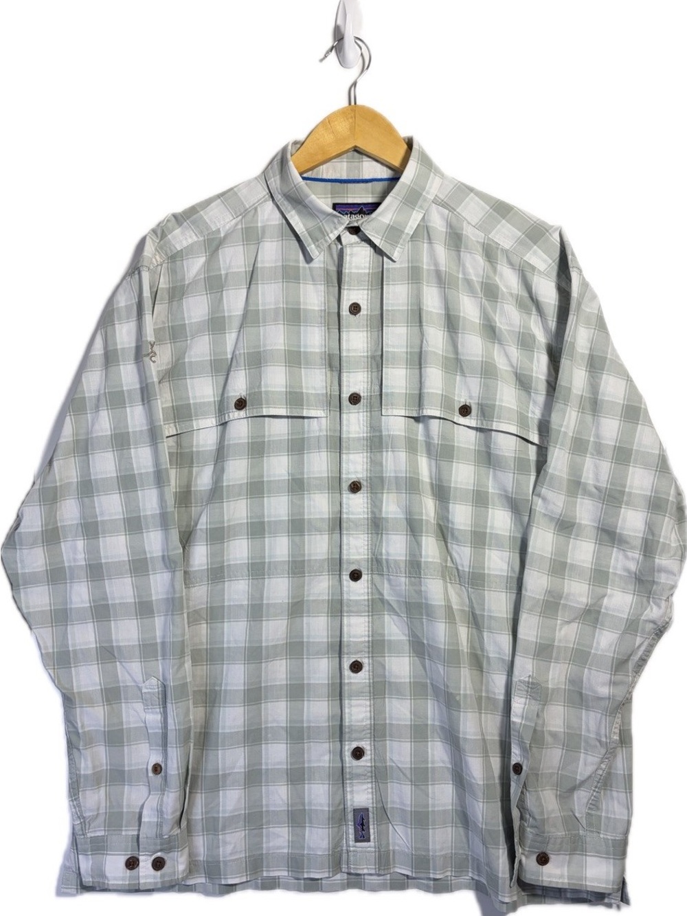 Patagonia Island Hopper II Shirt L Sage Plaid Long Sleeve Fish Label